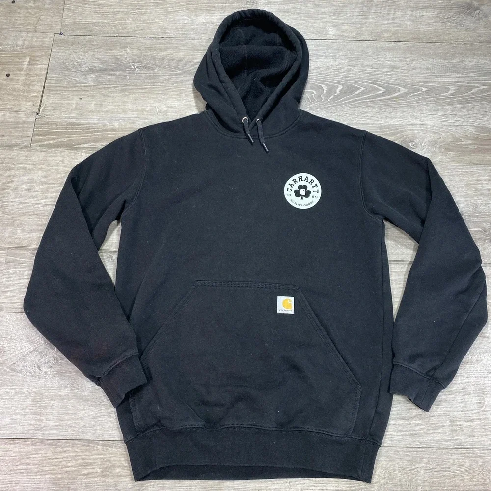 Carhartt Hoodie Sweatshirt Mens Small Black Loose Fit Premium‎ Quality Graphic
